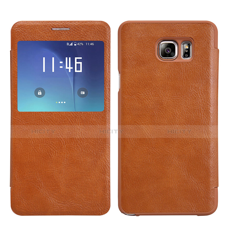 Housse Portefeuille Livre Cuir U01 pour Samsung Galaxy S7 Edge G935F Marron Plus