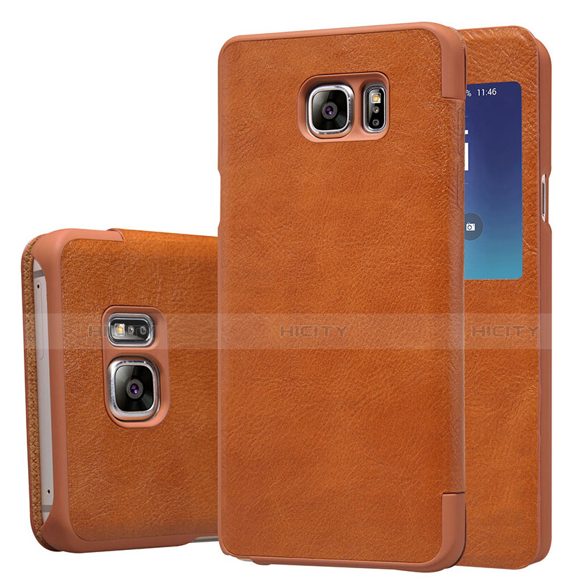 Housse Portefeuille Livre Cuir U01 pour Samsung Galaxy S7 Edge G935F Marron Plus