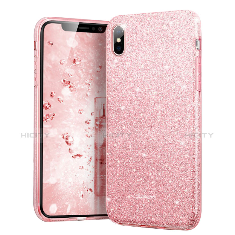 Housse Silicone Bling Bling Souple Couleur Unie pour Apple iPhone Xs Max Rose Plus