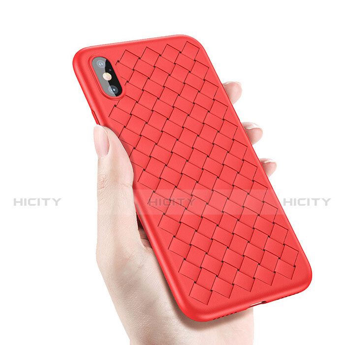 Housse Silicone Gel Motif Cuir pour Apple iPhone Xs Rouge Plus