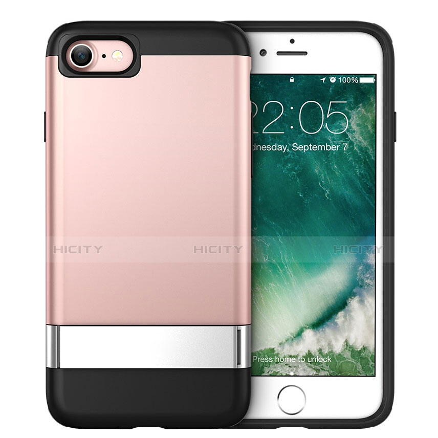 Housse Silicone Gel Souple Couleur Unie avec Support pour Apple iPhone 7 Rose Plus