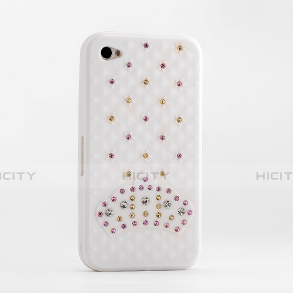 Housse Silicone Souple Strass Diamant Bling pour Apple iPhone 4 Blanc Plus