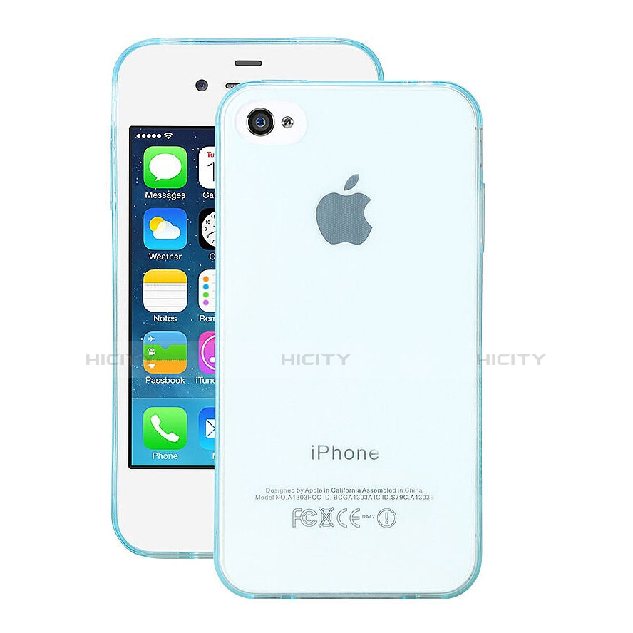 Housse Ultra Fine Silicone Souple Transparente pour Apple iPhone 4 Bleu Ciel Plus