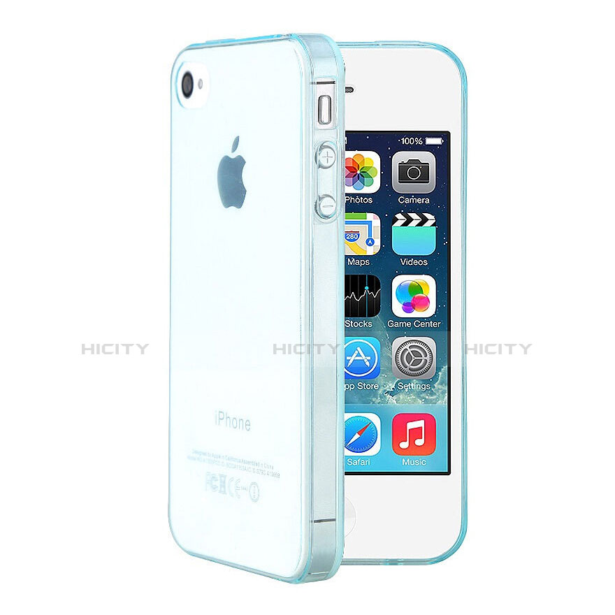 Housse Ultra Fine Silicone Souple Transparente pour Apple iPhone 4 Bleu Ciel Plus