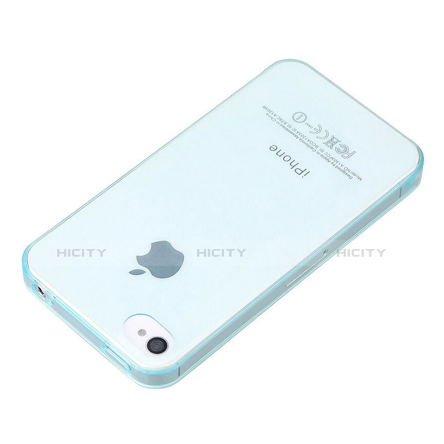 Housse Ultra Fine Silicone Souple Transparente pour Apple iPhone 4 Bleu Ciel Plus