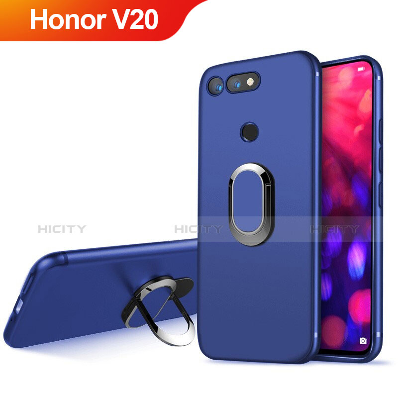 Housse Ultra Fine TPU Souple avec Support Bague Anneau Aimante Magnetique pour Huawei Honor V20 Bleu Plus