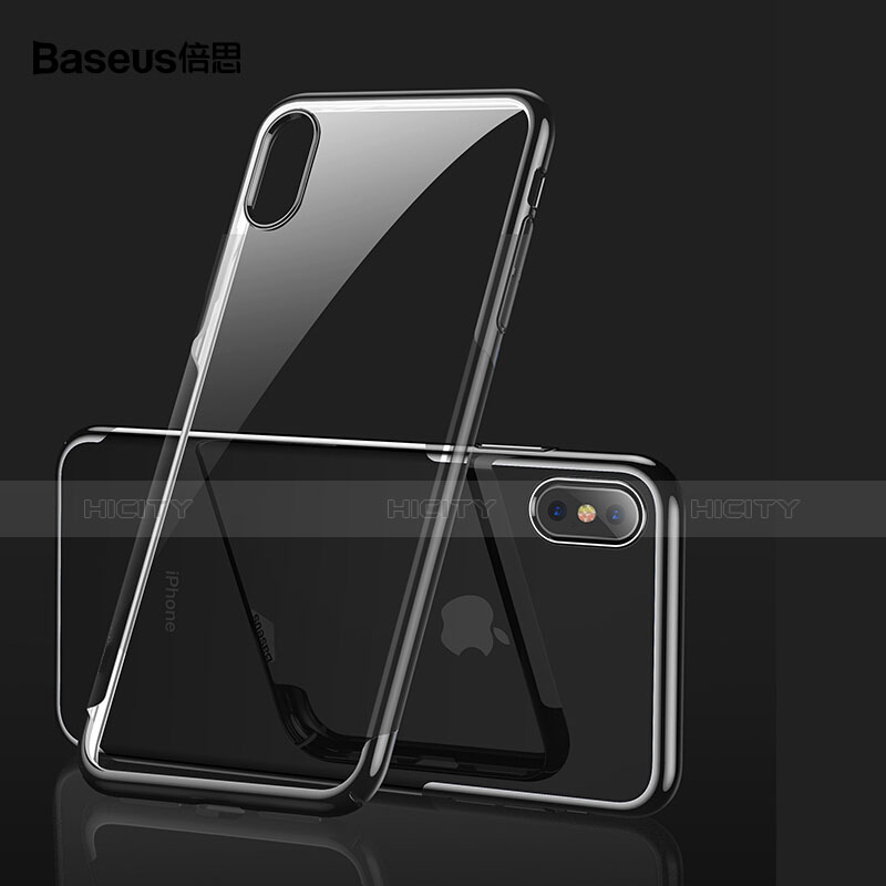 Housse Ultra Fine TPU Souple Transparente C16 pour Apple iPhone X Noir Plus