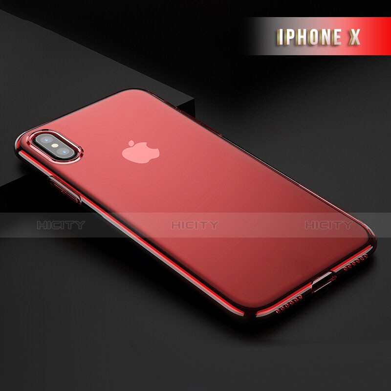 Housse Ultra Fine TPU Souple Transparente T06 pour Apple iPhone X Rouge Plus