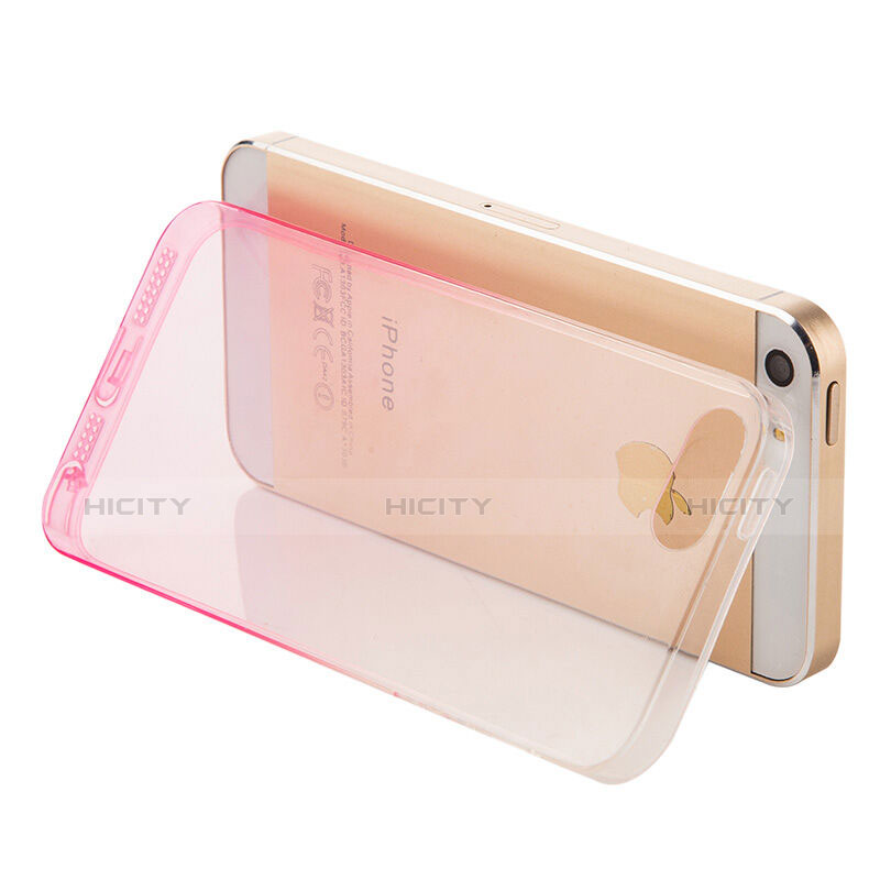 Housse Ultra Fine Transparente Souple Degrade pour Apple iPhone 5 Rose Plus