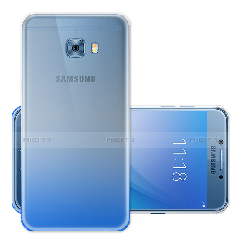 Housse Ultra Fine Transparente Souple Degrade pour Samsung Galaxy C7 Pro C7010 Bleu Plus