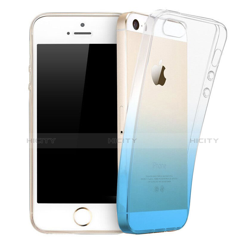 Housse Ultra Slim Transparente Souple Degrade pour Apple iPhone 5 Bleu Plus