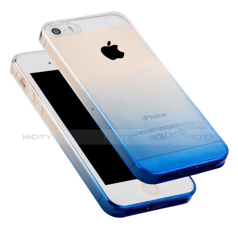 Housse Ultra Slim Transparente Souple Degrade pour Apple iPhone 5 Bleu Plus