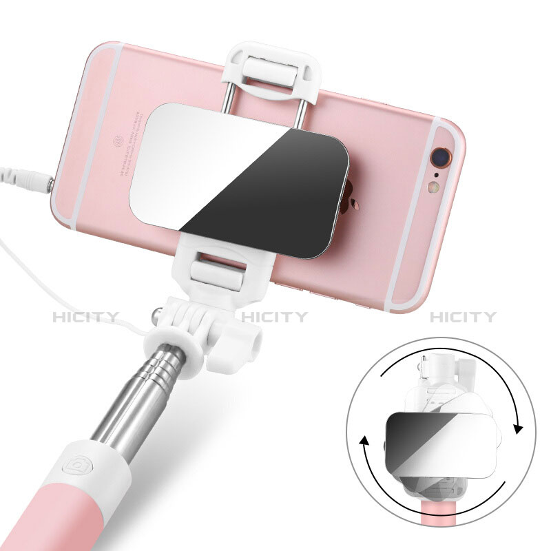 Perche de Selfie Filaire Baton de Selfie Cable Extensible de Poche Universel S05 Rose Plus