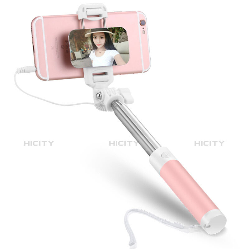 Perche de Selfie Filaire Baton de Selfie Cable Extensible de Poche Universel S05 Rose Plus