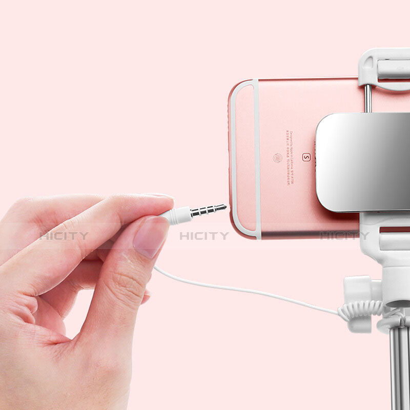 Perche de Selfie Filaire Baton de Selfie Cable Extensible de Poche Universel S05 Rose Plus