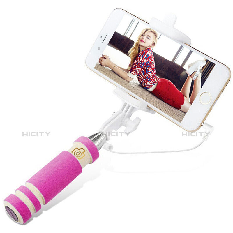 Perche de Selfie Filaire Baton de Selfie Cable Extensible de Poche Universel S18 Rose Plus